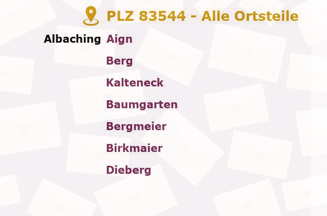 Postleitzahl 83544 Albaching, Bayern - Alle Orte und Ortsteile