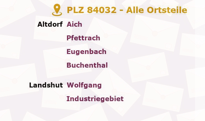 Postleitzahl 84032 Landshut, Bayern - Alle Orte und Ortsteile