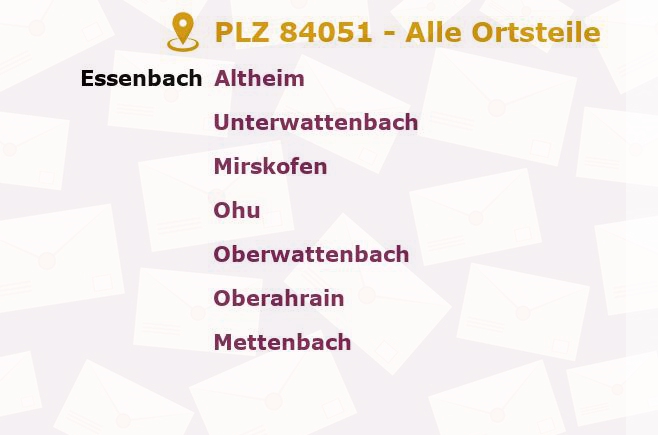 Postleitzahl 84051 Essenbach, Bayern - Alle Orte und Ortsteile