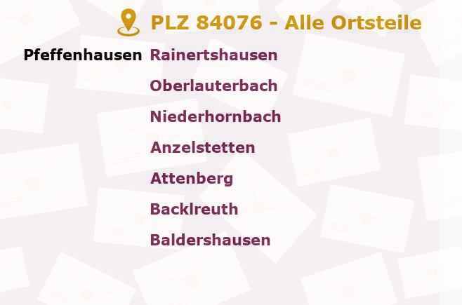 Postleitzahl 84076 Pfeffenhausen, Bayern - Alle Orte und Ortsteile