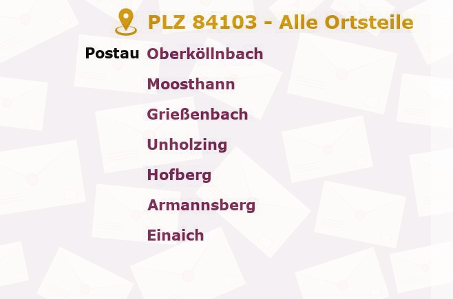 Postleitzahl 84103 Postau, Bayern - Alle Orte und Ortsteile