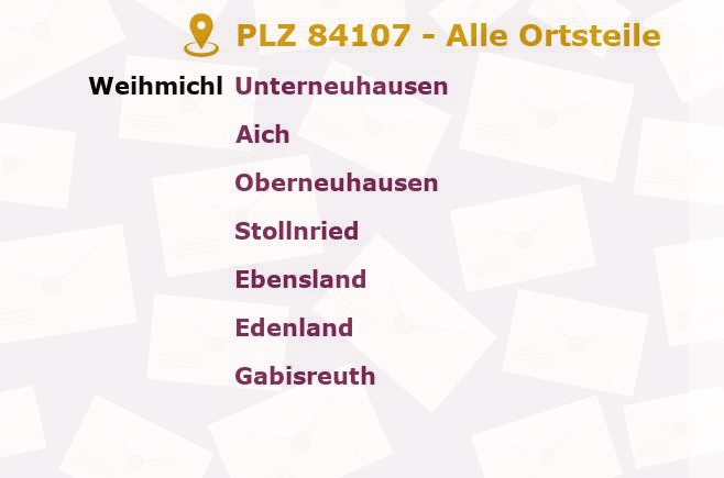 Postleitzahl 84107 Weihmichl, Bayern - Alle Orte und Ortsteile