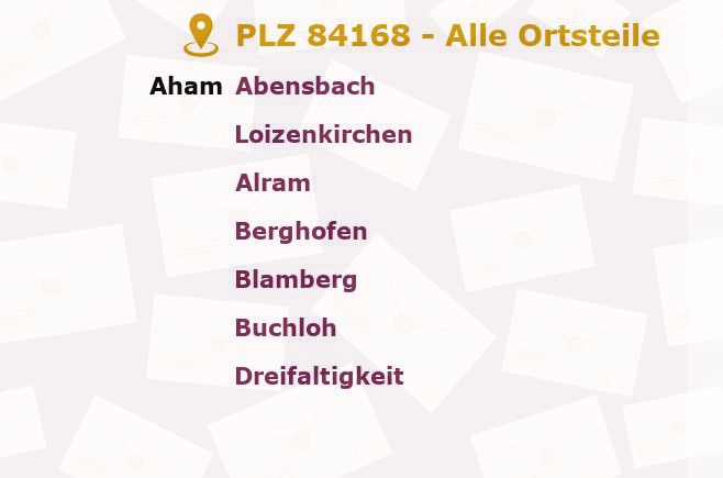 Postleitzahl 84168 Aham, Bayern - Alle Orte und Ortsteile