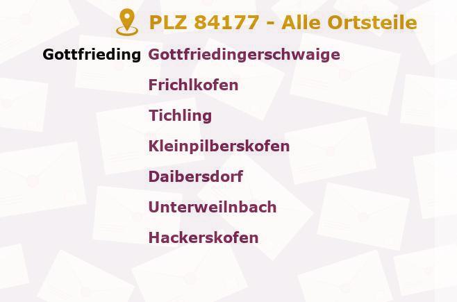 Postleitzahl 84177 Gottfrieding, Bayern - Alle Orte und Ortsteile