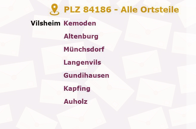 Postleitzahl 84186 Vilsheim, Bayern - Alle Orte und Ortsteile