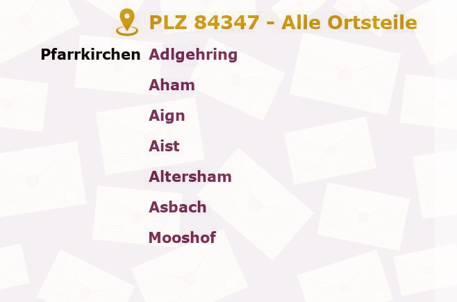 Postleitzahl 84347 Pfarrkirchen, Bayern - Alle Orte und Ortsteile