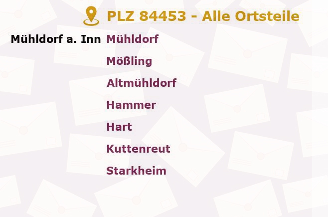 Postleitzahl 84453 Mühldorf, Bayern - Alle Orte und Ortsteile