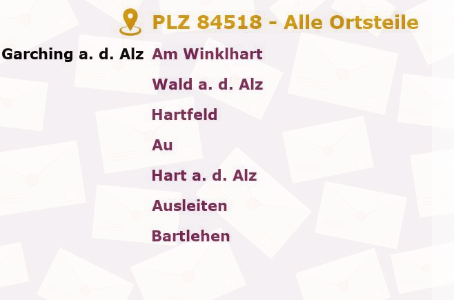 Postleitzahl 84518 Garching an der Alz, Bayern - Alle Orte und Ortsteile