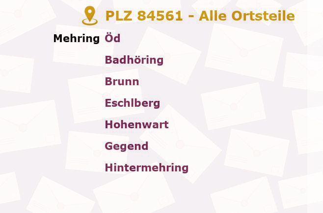 Postleitzahl 84561 Mehring, Bayern - Alle Orte und Ortsteile