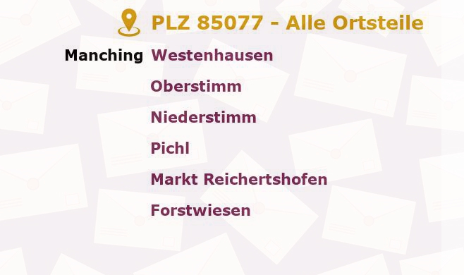 Postleitzahl 85077 Manching, Bayern - Alle Orte und Ortsteile