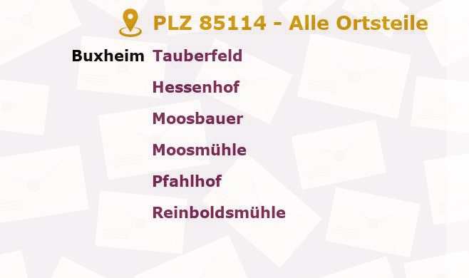 Postleitzahl 85114 Buxheim, Bayern - Alle Orte und Ortsteile