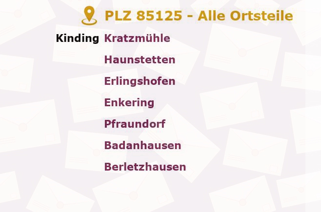 Postleitzahl 85125 Kinding, Bayern - Alle Orte und Ortsteile