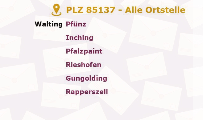 Postleitzahl 85137 Gungolding, Bayern - Alle Orte und Ortsteile