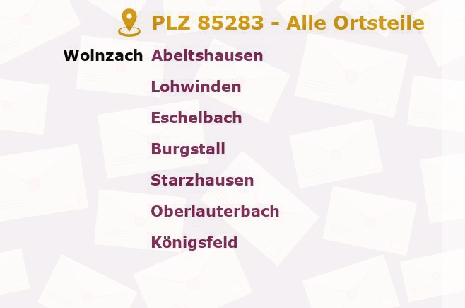 Postleitzahl 85283 Wolnzach, Bayern - Alle Orte und Ortsteile