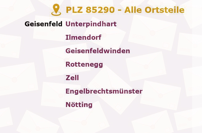 Postleitzahl 85290 Geisenfeld, Bayern - Alle Orte und Ortsteile