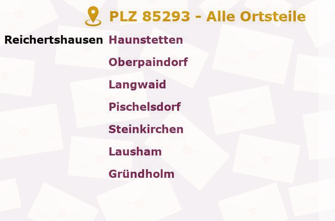 Postleitzahl 85293 Bayern - Alle Orte und Ortsteile