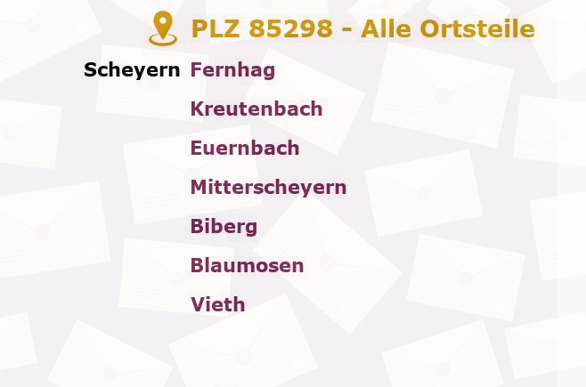 Postleitzahl 85298 Scheyern, Bayern - Alle Orte und Ortsteile