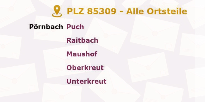 Postleitzahl 85309 Pörnbach, Bayern - Alle Orte und Ortsteile