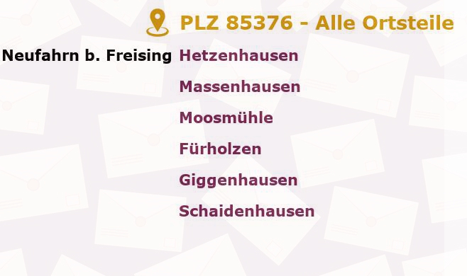 Postleitzahl 85376 Bayern - Alle Orte und Ortsteile