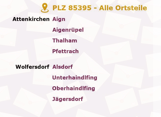 Postleitzahl 85395 Attenkirchen, Bayern - Alle Orte und Ortsteile