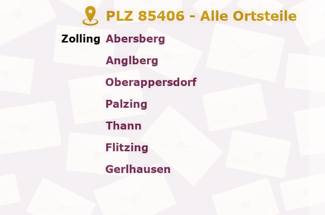 Postleitzahl 85406 Zolling, Bayern - Alle Orte und Ortsteile