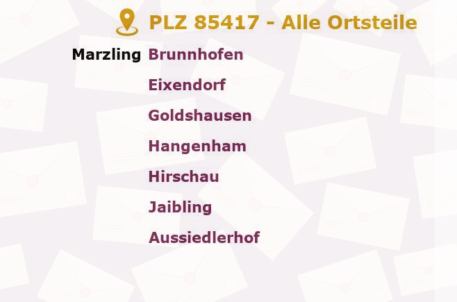 Postleitzahl 85417 Marzling, Bayern - Alle Orte und Ortsteile