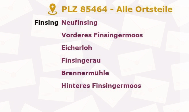 Postleitzahl 85464 Finsing, Bayern - Alle Orte und Ortsteile