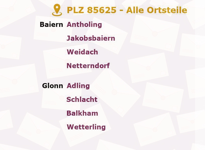 Postleitzahl 85625 Glonn, Bayern - Alle Orte und Ortsteile