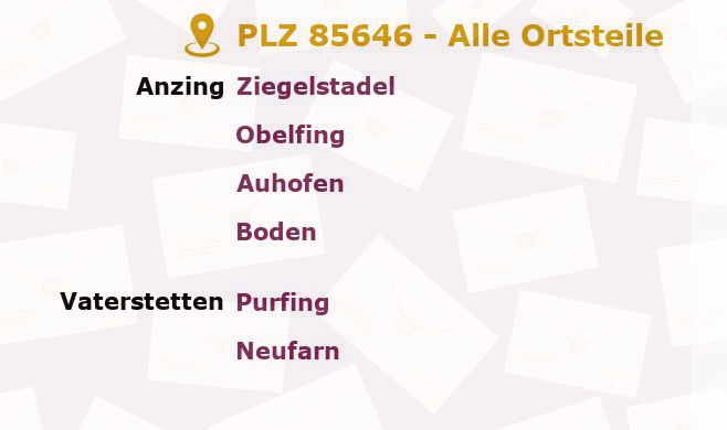 Postleitzahl 85646 Anzing, Bayern - Alle Orte und Ortsteile