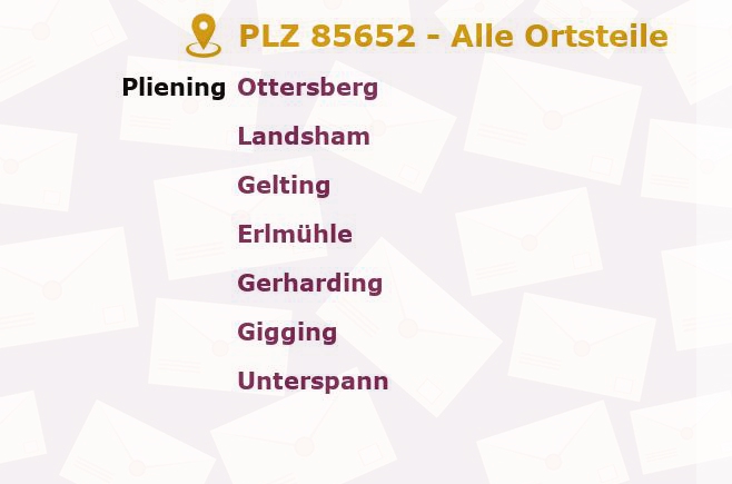 Postleitzahl 85652 Pliening, Bayern - Alle Orte und Ortsteile