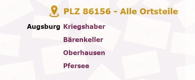 Postleitzahl 86156 Augsburg, Bayern - Alle Orte und Ortsteile
