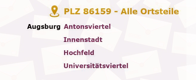Postleitzahl 86159 Augsburg, Bayern - Alle Orte und Ortsteile