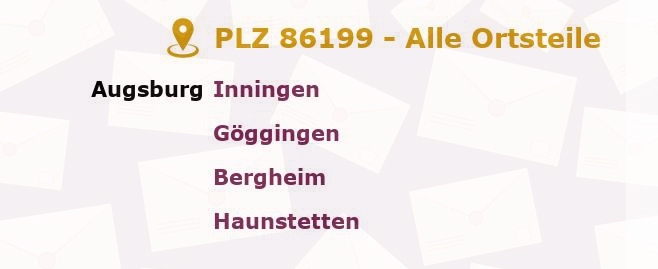 Postleitzahl 86199 Augsburg, Bayern - Alle Orte und Ortsteile