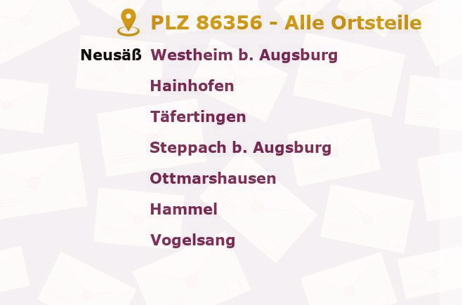 Postleitzahl 86356 Neusäß, Bayern - Alle Orte und Ortsteile