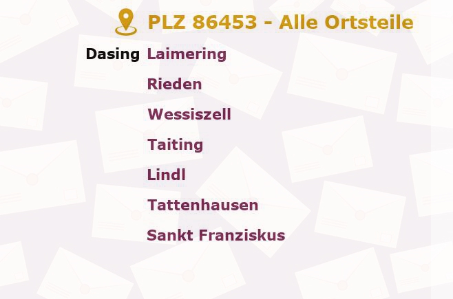 Postleitzahl 86453 Dasing, Bayern - Alle Orte und Ortsteile