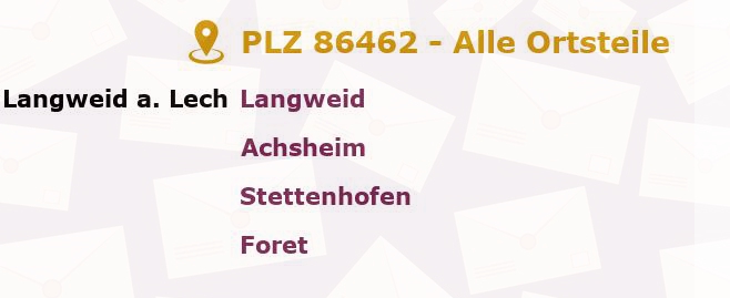 Postleitzahl 86462 Langweid, Bayern - Alle Orte und Ortsteile