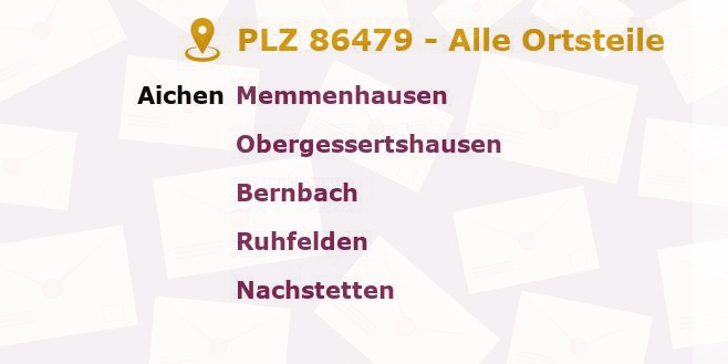 Postleitzahl 86479 Aichen, Bayern - Alle Orte und Ortsteile