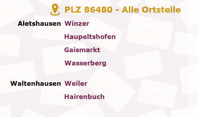 Postleitzahl 86480 Waltenhausen, Bayern - Alle Orte und Ortsteile