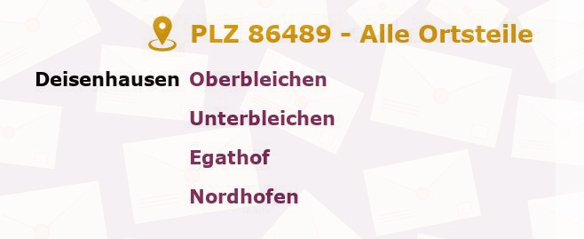 Postleitzahl 86489 Deisenhausen, Bayern - Alle Orte und Ortsteile