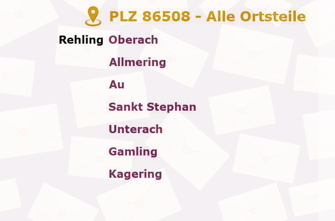 Postleitzahl 86508 Rehling, Bayern - Alle Orte und Ortsteile