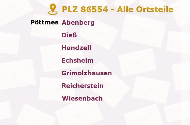 Postleitzahl 86554 Pöttmes, Bayern - Alle Orte und Ortsteile