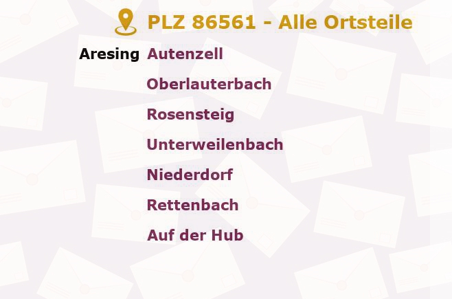 Postleitzahl 86561 Aresing, Bayern - Alle Orte und Ortsteile