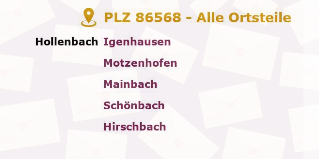 Postleitzahl 86568 Hollenbach, Bayern - Alle Orte und Ortsteile