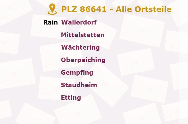 Postleitzahl 86641 Rain, Bayern - Alle Orte und Ortsteile