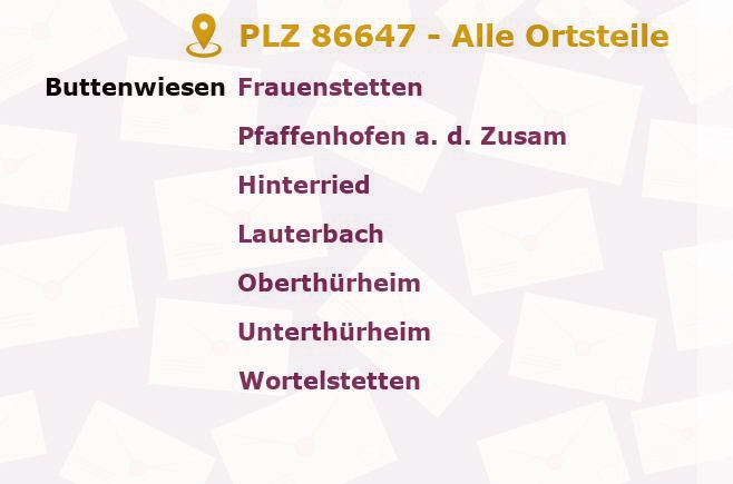 Postleitzahl 86647 Buttenwiesen, Bayern - Alle Orte und Ortsteile