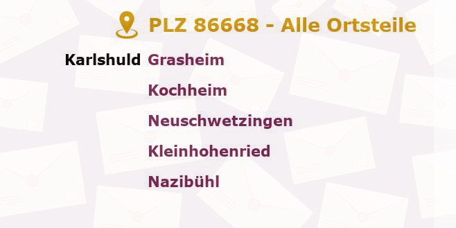 Postleitzahl 86668 Karlshuld, Bayern - Alle Orte und Ortsteile