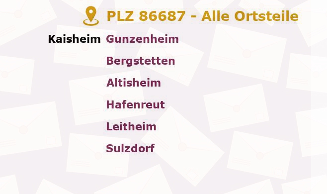 Postleitzahl 86687 Kaisheim, Bayern - Alle Orte und Ortsteile