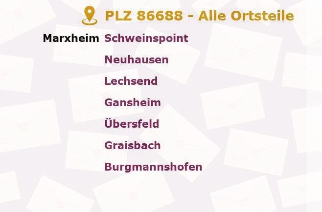 Postleitzahl 86688 Marxheim, Bayern - Alle Orte und Ortsteile