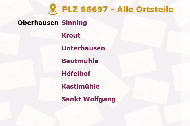 Postleitzahl 86697 Oberhausen, Bayern - Alle Orte und Ortsteile