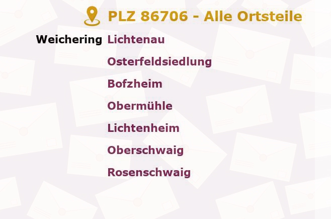 Postleitzahl 86706 Weichering, Bayern - Alle Orte und Ortsteile